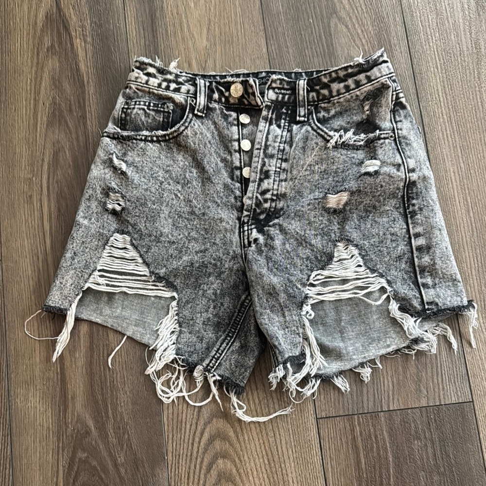 Distressed Gray Denim Shorts